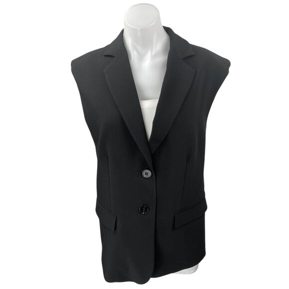 DISSH Rowan Women's Black Cap Sleeve Mid Button Up Blazer Jacket Vest Size 4 - Picture 2 of 5